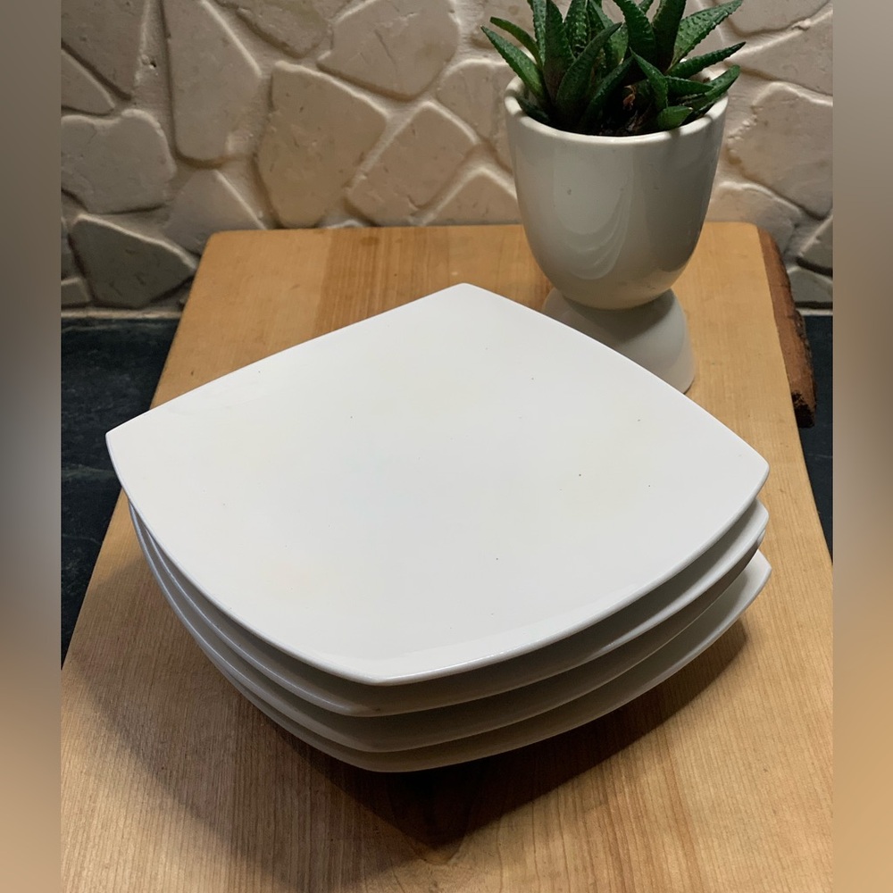 BON APPETIT | Set of 4 | Square White China Small Appetizer Plates